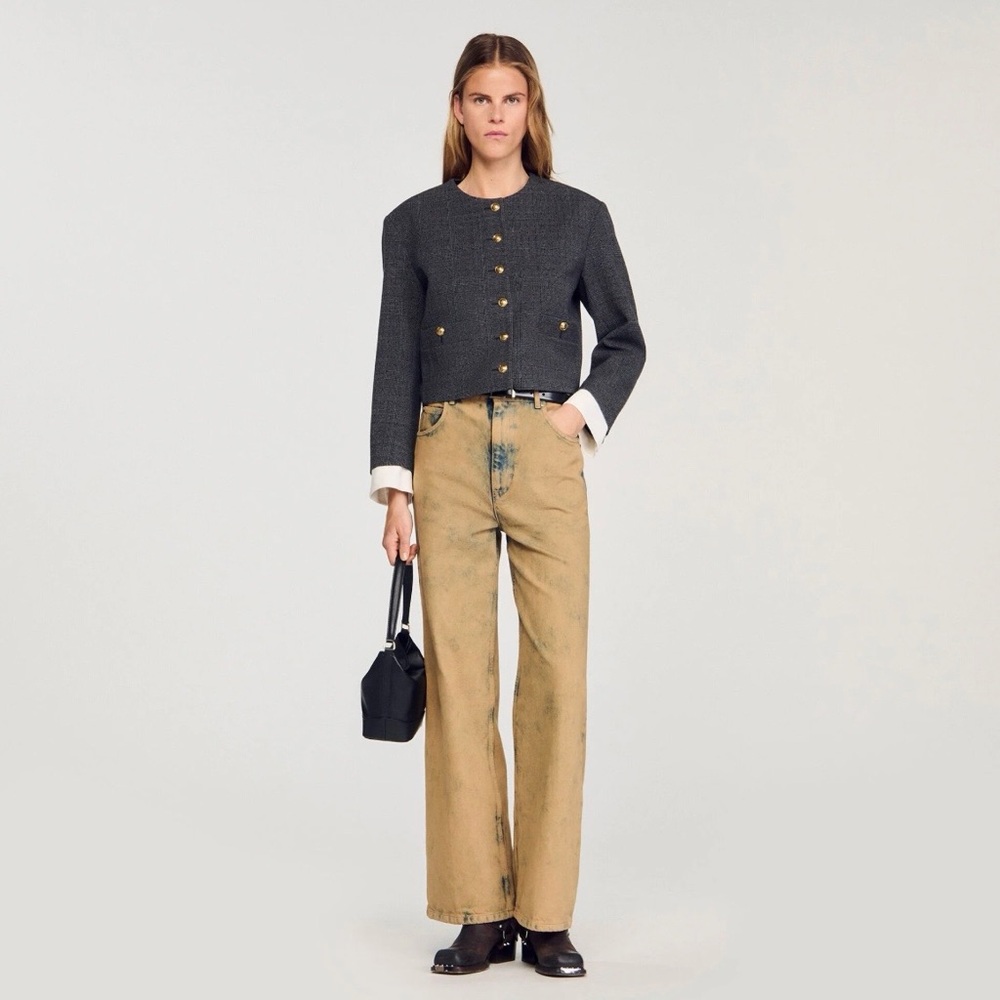 Sandro Black Lined Jacket with Gold Buttons